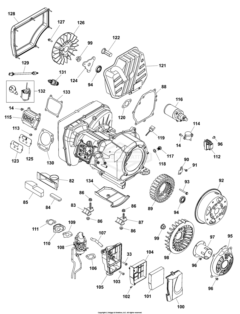 Main Unit P3 Engine Diagram and Parts List for 030806-00  Briggs and Stratton Generator